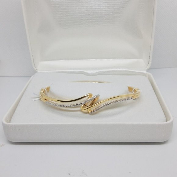 18kt Gold Over Silver Diamond Accent Bypass Bangle Bracelet MSRP $325 - Picture 1 of 9